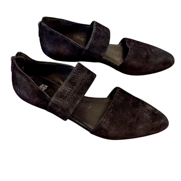 Eileen Fisher Shoes - Eileen Fisher Hall Suede Point Toe Flat Mary Jane Black Size 8 Leather Minimal